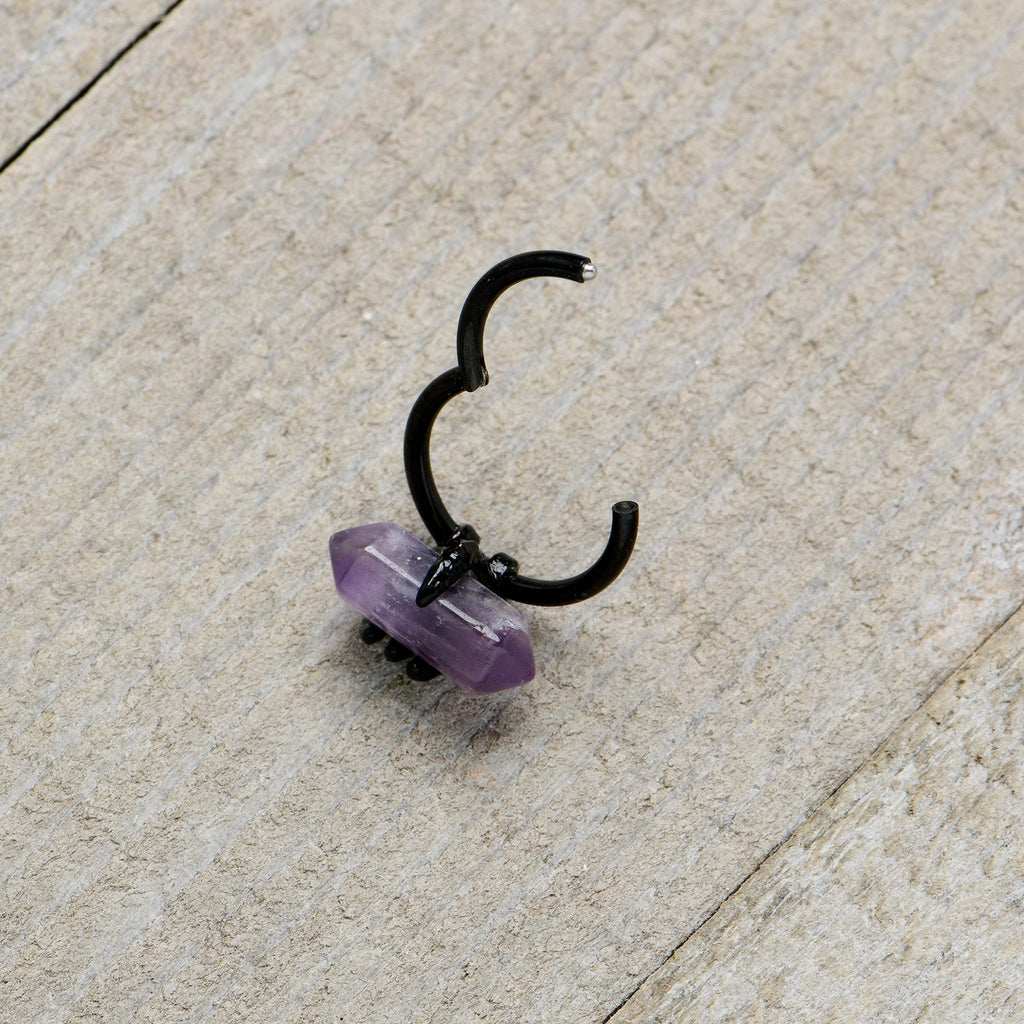 16G 3/8 Purple Amethyst Black Claw Obelisk Hinged Segment Ring