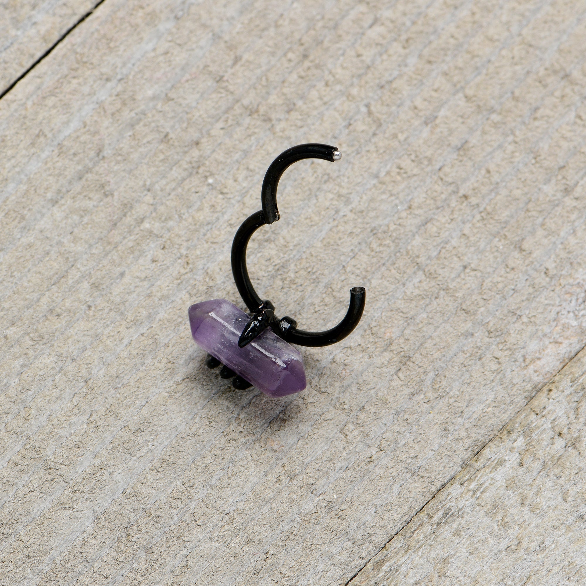 16G 3/8 Purple Amethyst Black Claw Obelisk Hinged Segment Ring