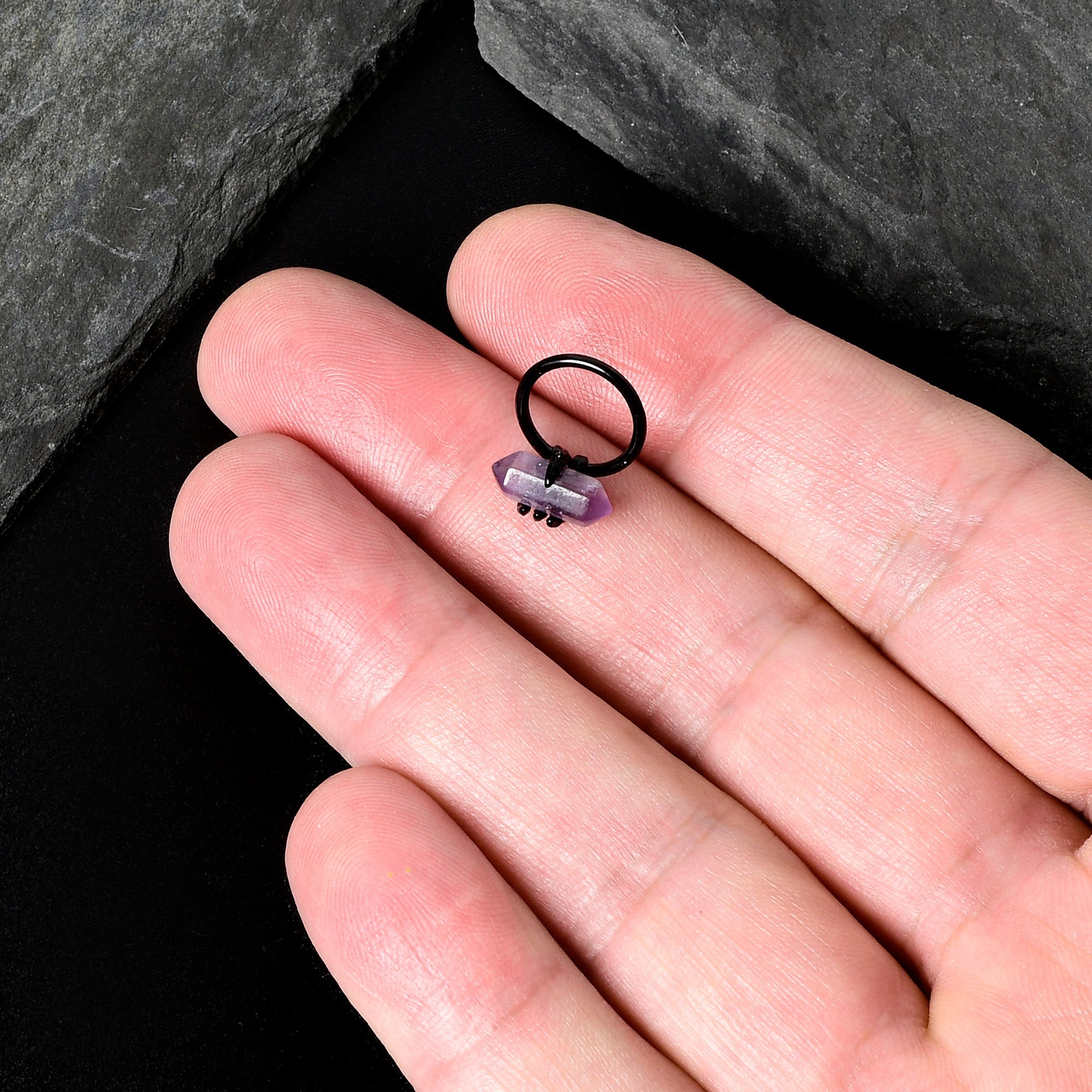 16G 3/8 Purple Amethyst Black Claw Obelisk Hinged Segment Ring