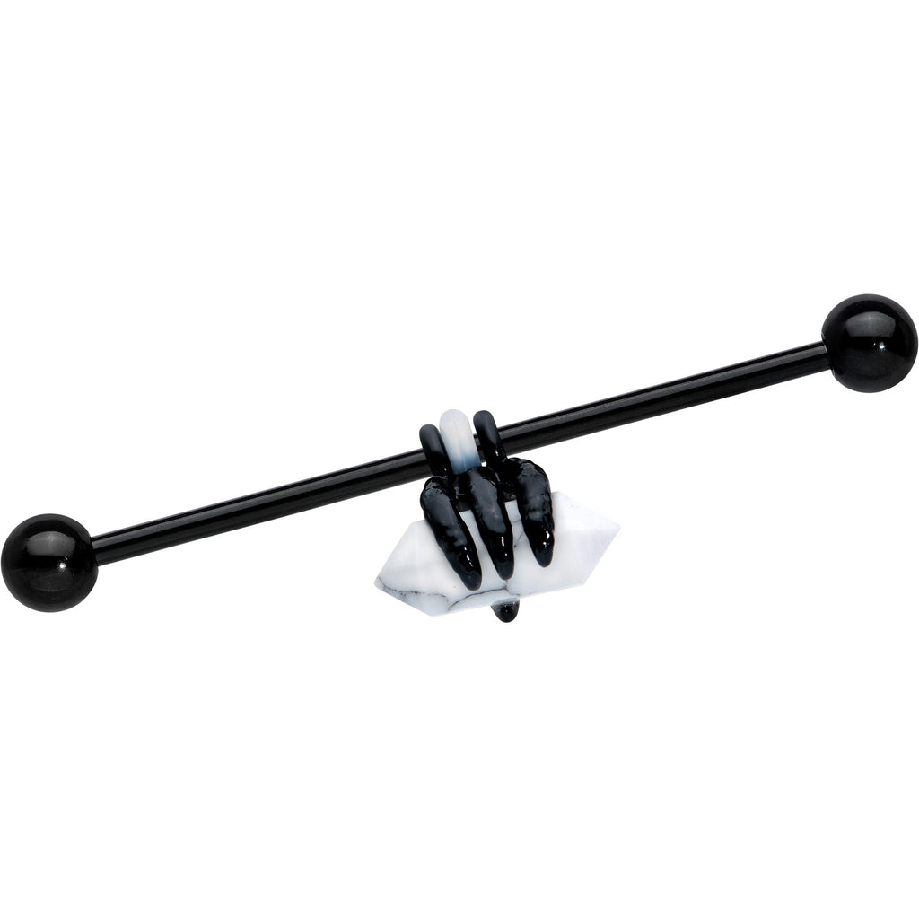 14G White Howlite Black Claw Industrial Barbell 38mm