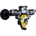16G 5/16 Clear Yellow Gem Black Butterfly Labret Monroe Tragus