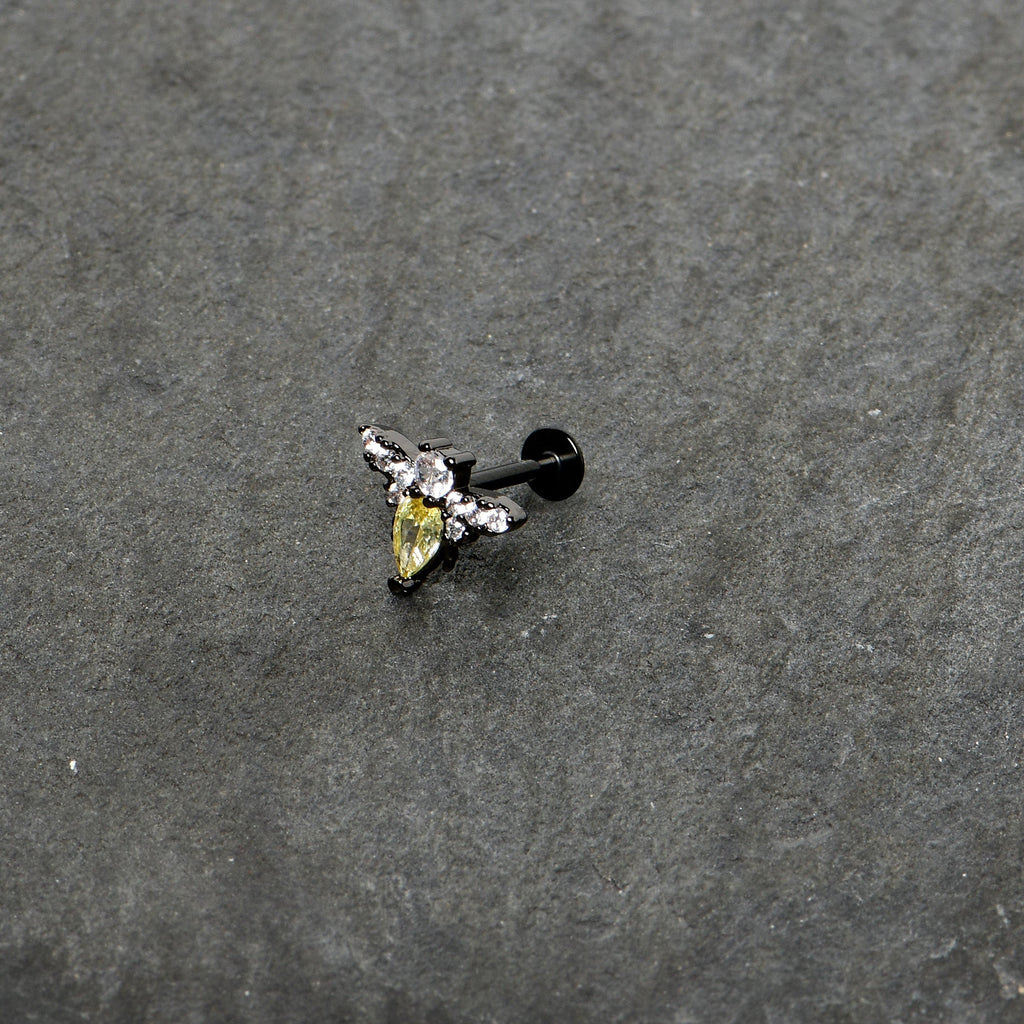 16G 5/16 Clear Yellow Gem Black Butterfly Labret Monroe Tragus