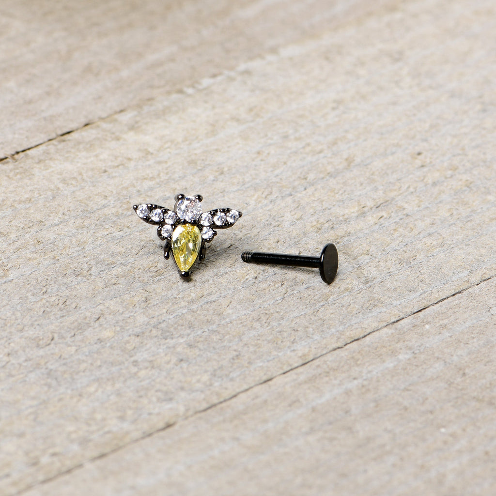 16G 5/16 Clear Yellow Gem Black Butterfly Labret Monroe Tragus