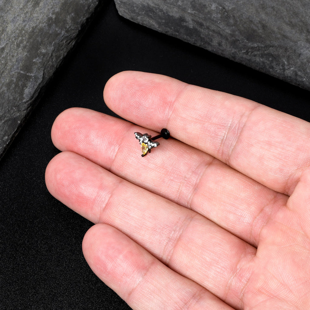 16G 5/16 Clear Yellow Gem Black Butterfly Labret Monroe Tragus
