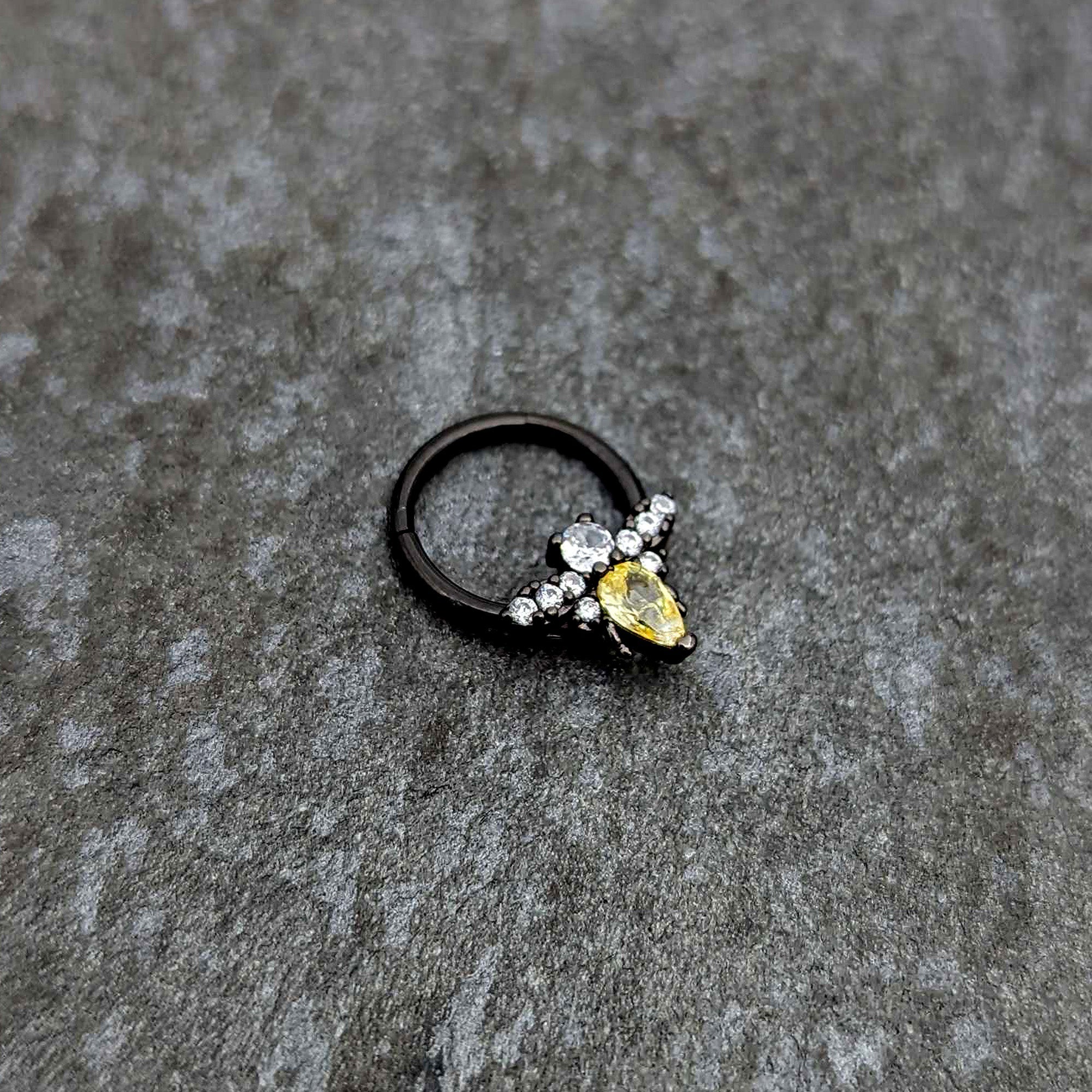 16G 3/8 Yellow Clear Gem Black Butterfly Hinged Segment Ring