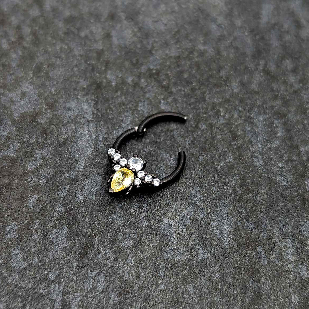 16G 3/8 Yellow Clear Gem Black Butterfly Hinged Segment Ring