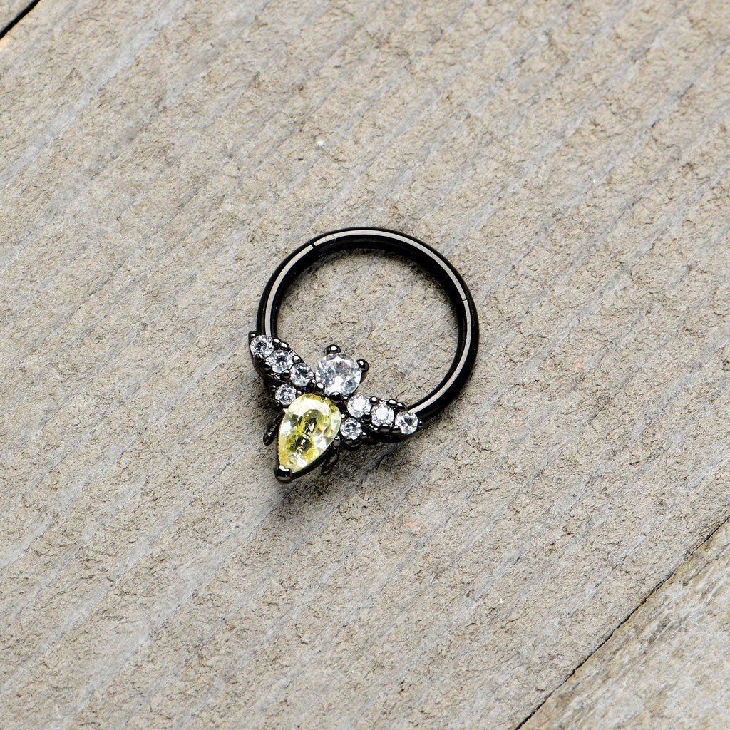 16G 3/8 Yellow Clear Gem Black Butterfly Hinged Segment Ring