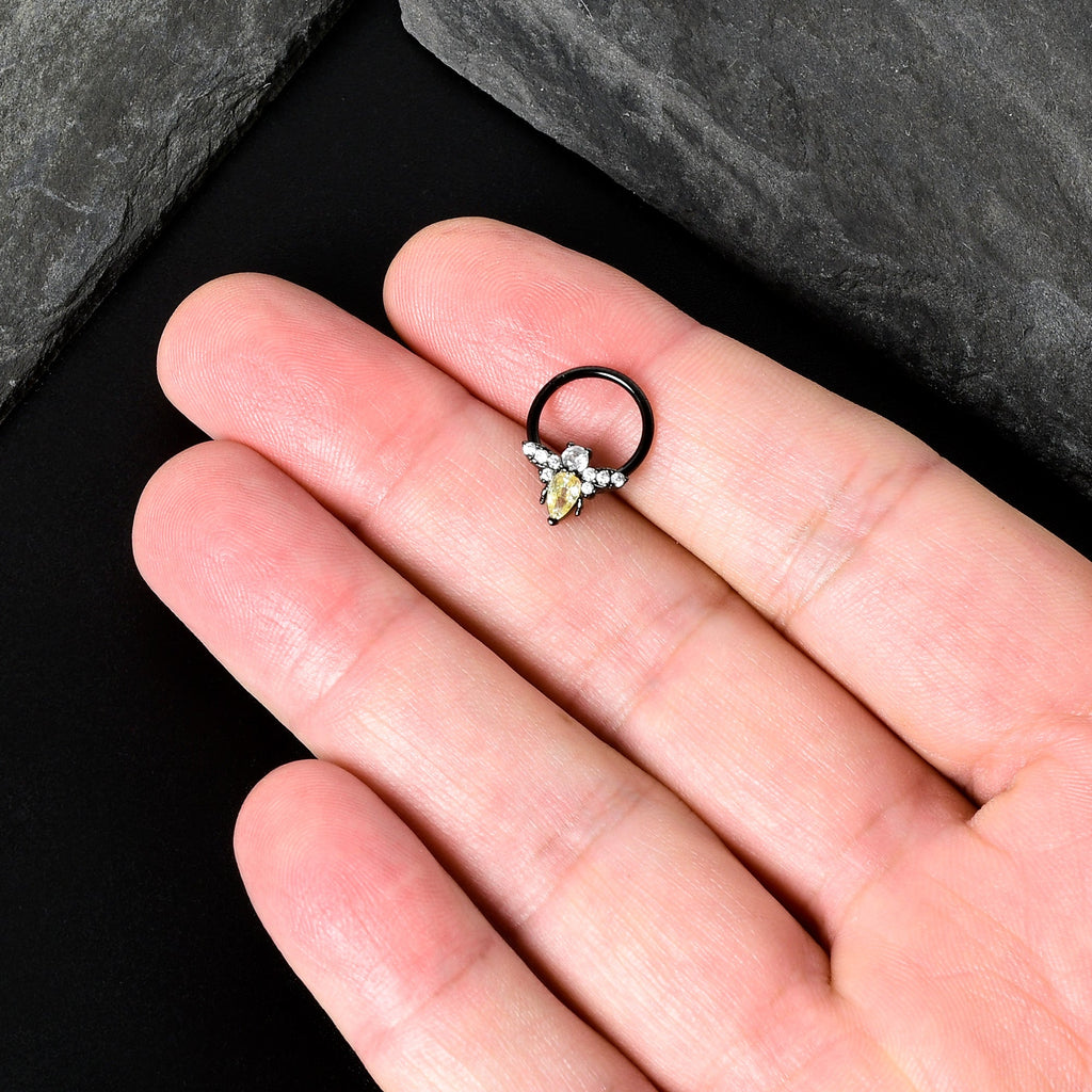 16G 3/8 Yellow Clear Gem Black Butterfly Hinged Segment Ring