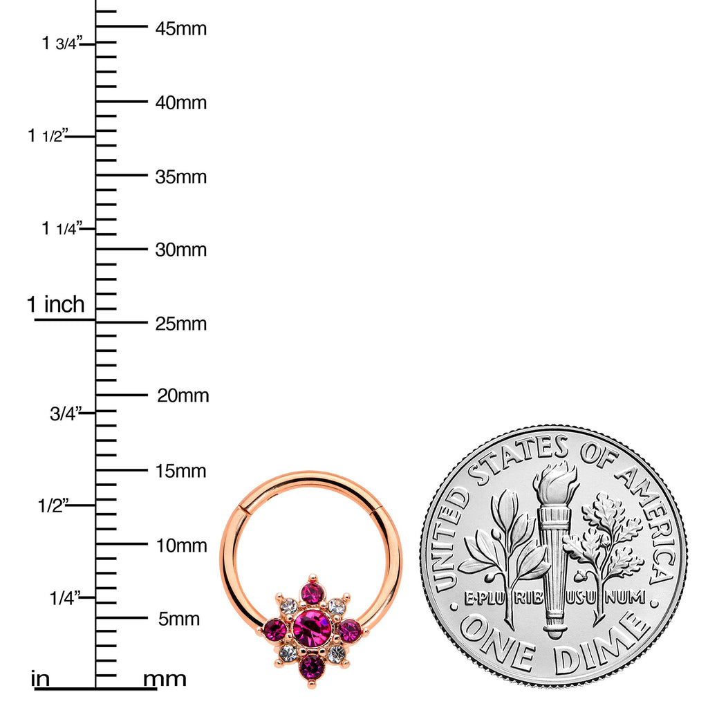 16G 3/8 Pink Gem Rose Gold Tone Glamour Star Hinged Segment Ring