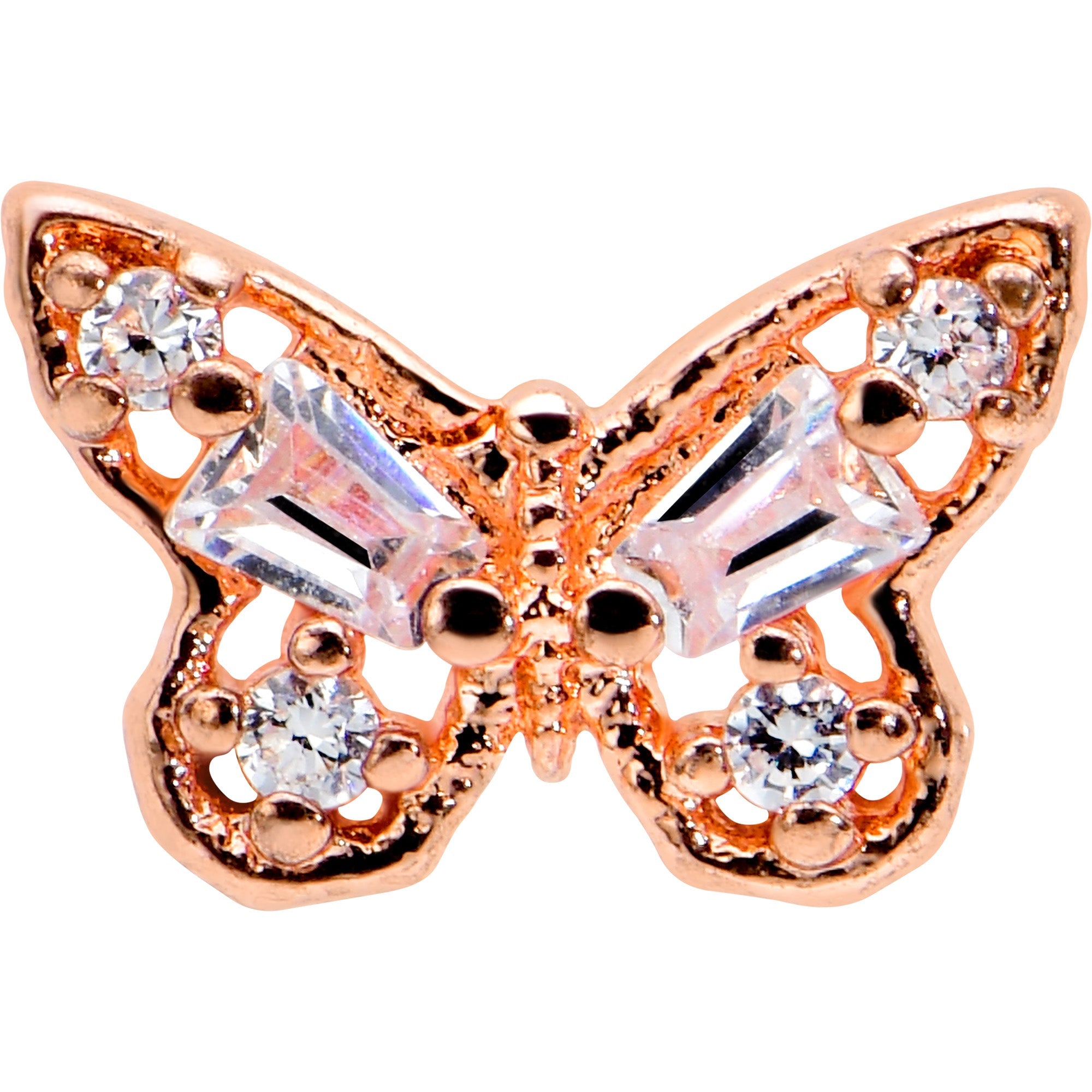 16G 1/4 Clear Gem Rosy Tone Opulent Butterfly Cartilage Earring