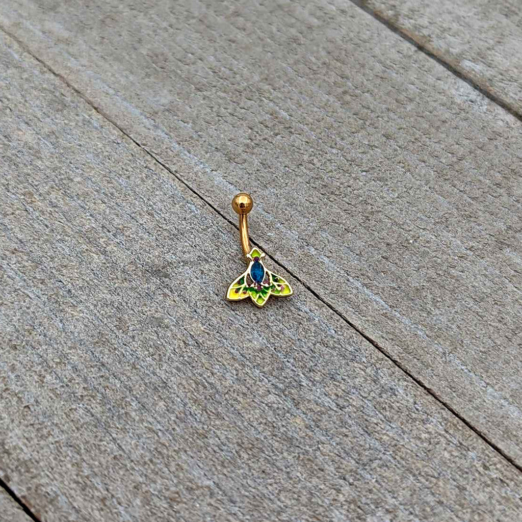 16G 5/16 Blue Gem Gold Tone Tropic Fan Curved Eyebrow Ring