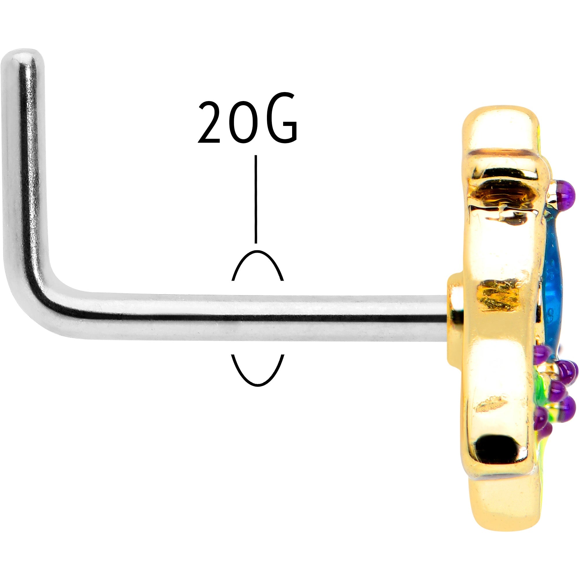 20G 7mm Blue Gem Tropic Fan L Shape Nose Ring