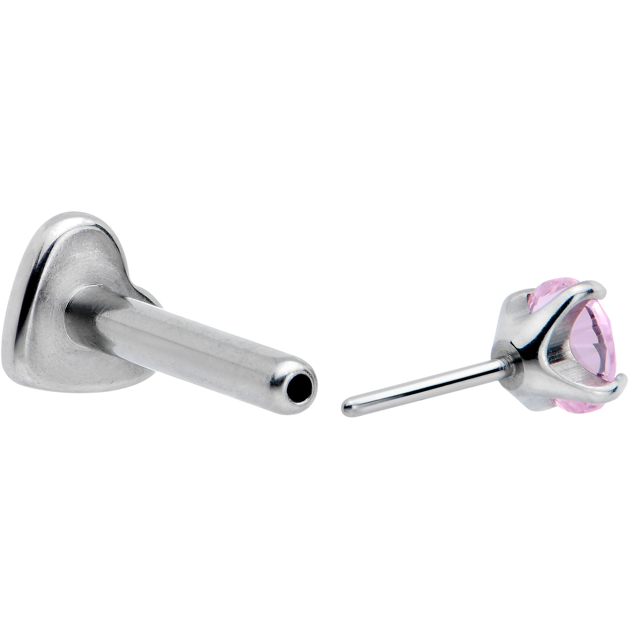 16G 5/16 Pink CZ ASTM F-136 Implant Grade Titanium Threadless Heart End Labret