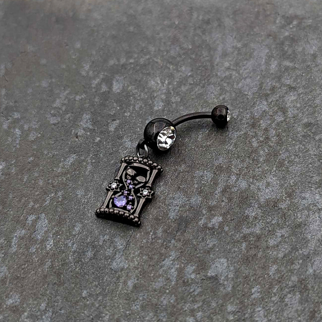 Clear Purple Gem Black Goth Heart Skulls Hourglass Dangle Belly Ring