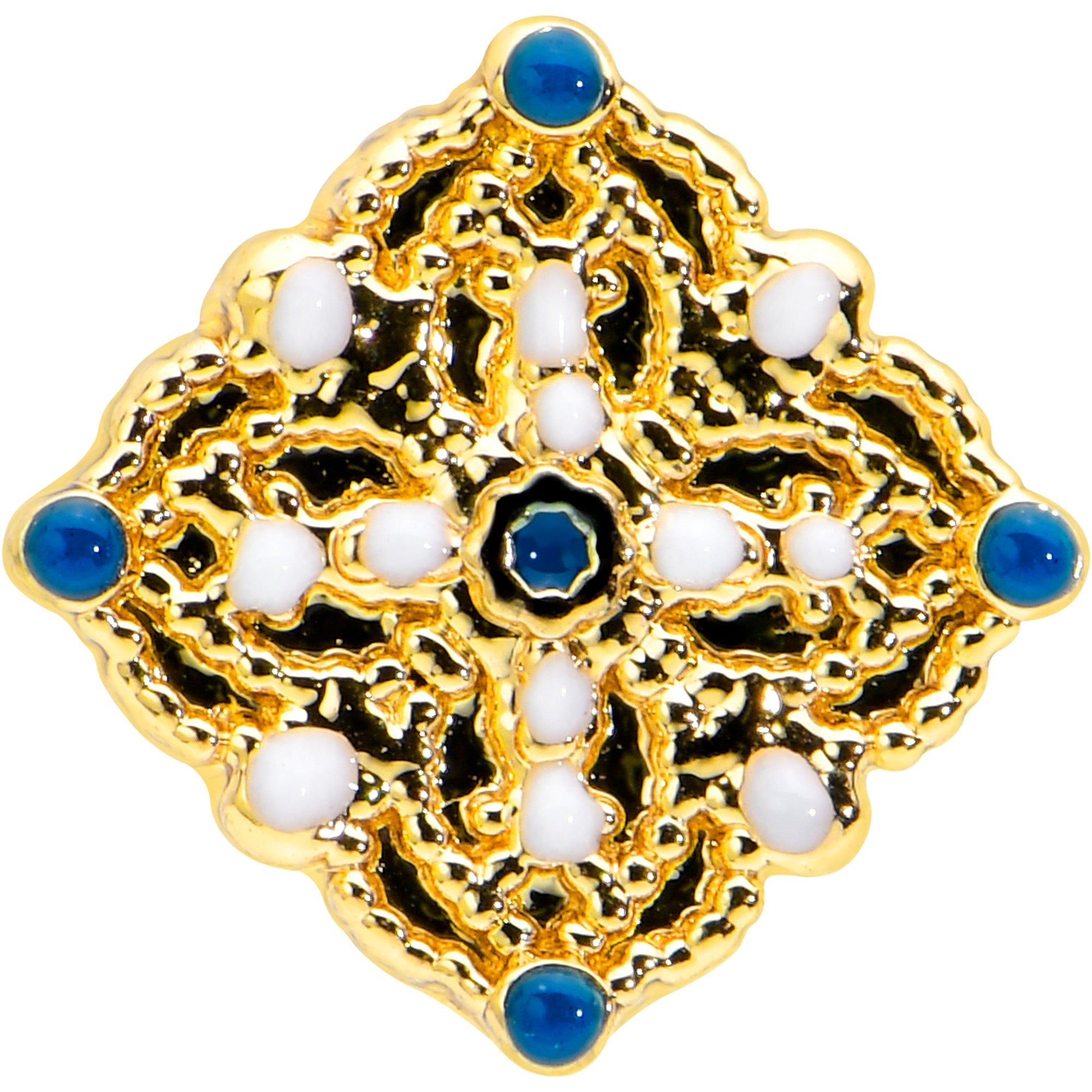 16G 5/16 Blue Gem Gold Tone Lacy Rhombus Labret Monroe Tragus