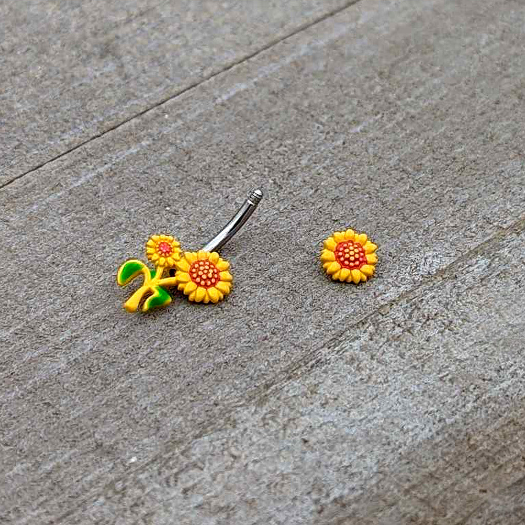 Happy Sunflower Trio Double Mount Belly Ring