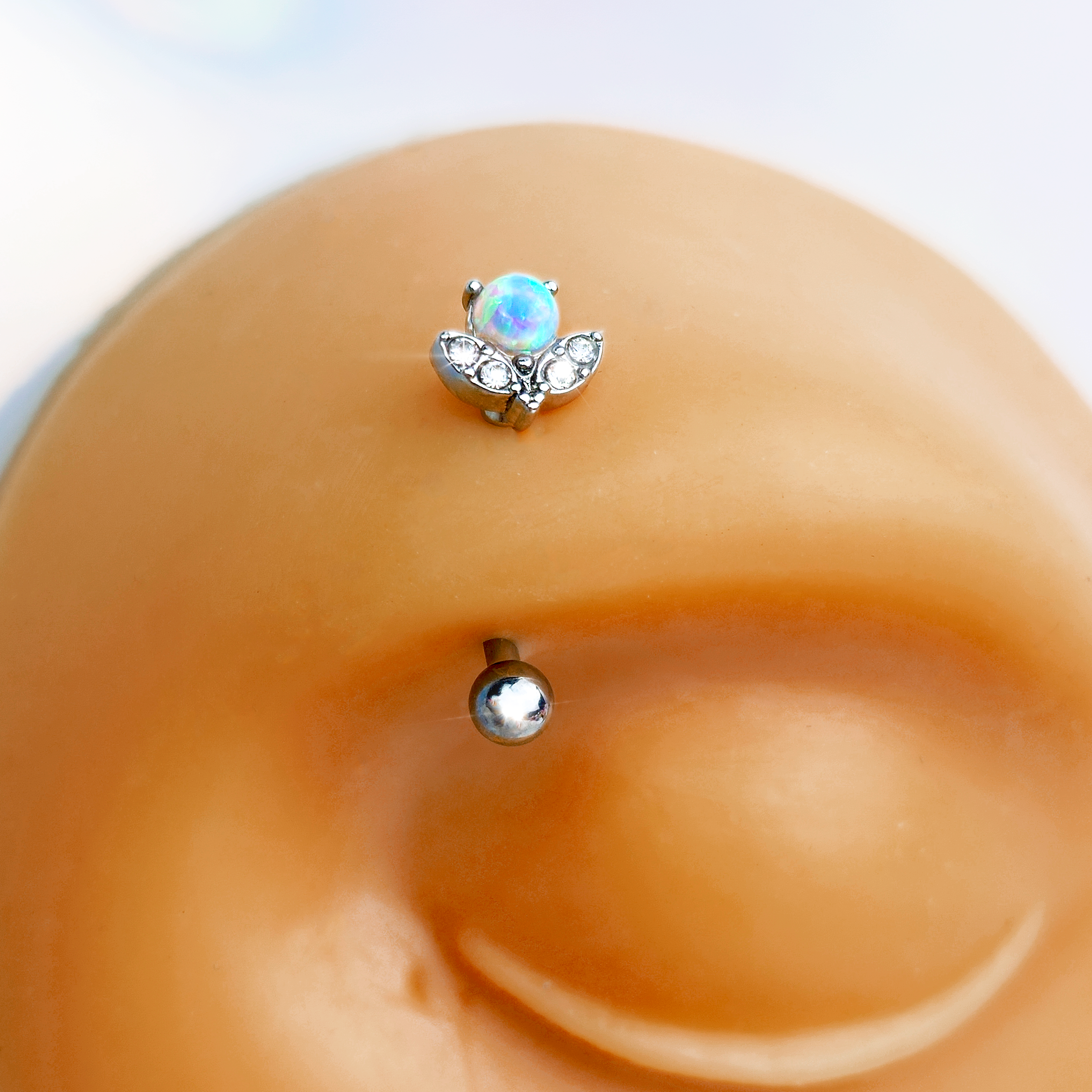 16G 5/16 White Synthetic Opal Style Flower Curved Eyebrow Ring