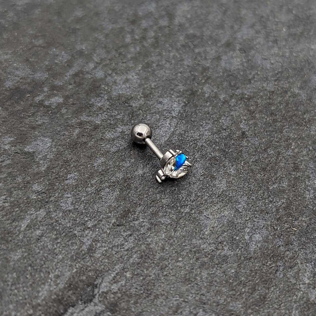 16G 1/4 Blue Synthetic Opal Style Flower Cartilage Tragus Earring