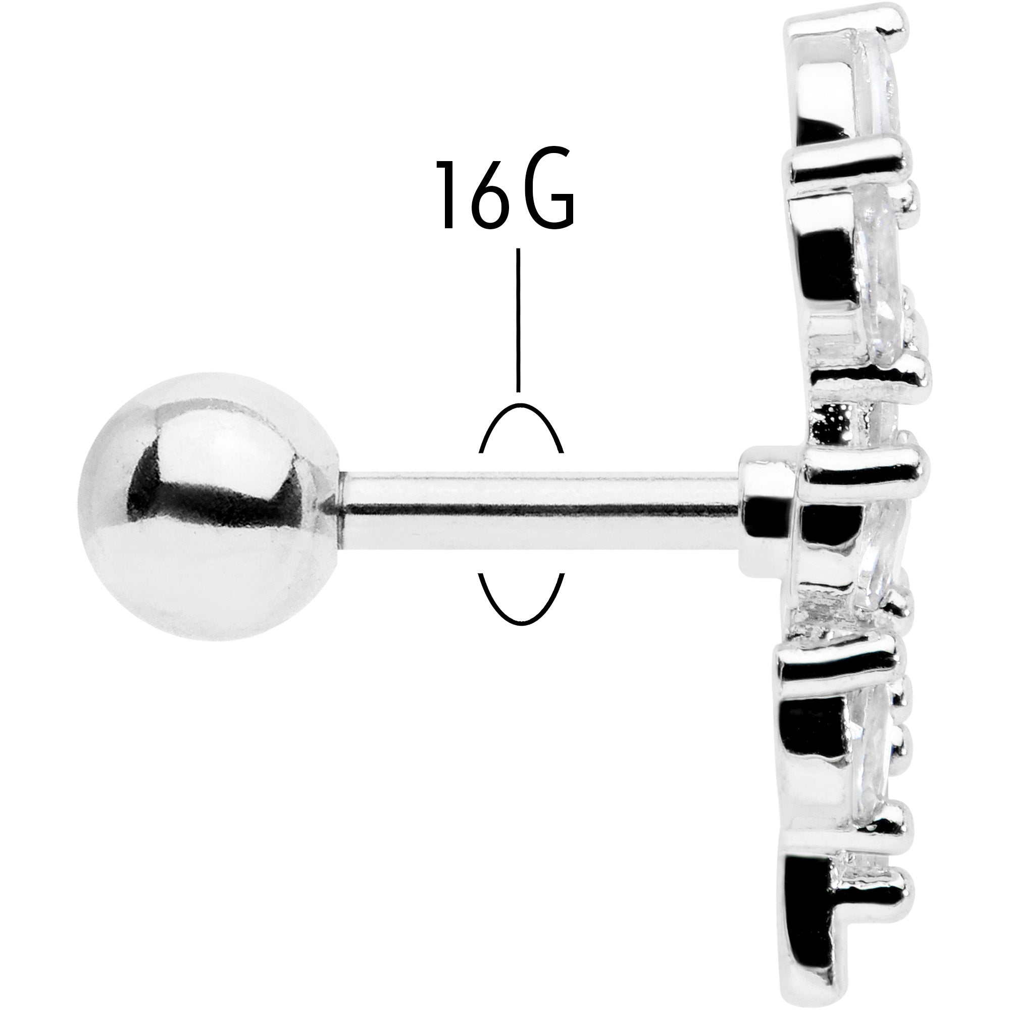 16G 1/4 Clear CZ Gem Flower And Vine Cartilage Tragus Earring