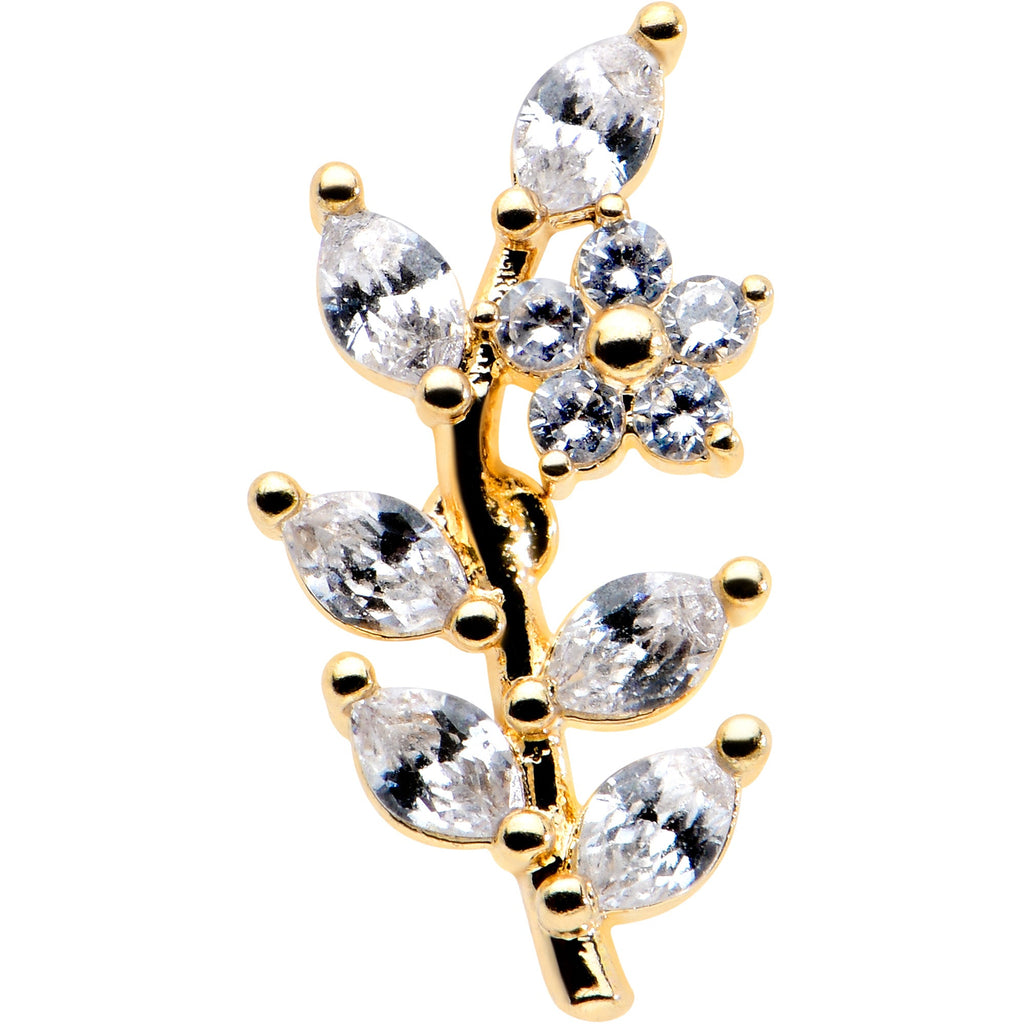 16G 1/4 Clear CZ Gem Gold Hue Flower Vine Cartilage Tragus Earring