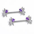 14G 9/16 Purple Gem Divine Dragonfly Barbell Nipple Ring Set