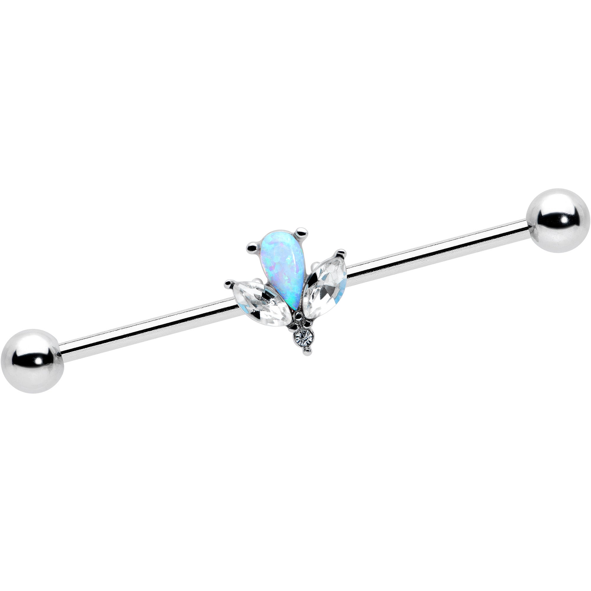14G White Faux Opal Style Flower Industrial Barbell 38mm