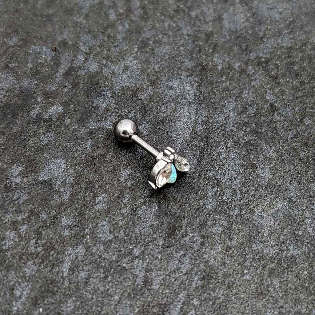 16G 1/4 White Synthetic Opal Flower Cartilage Tragus Earring