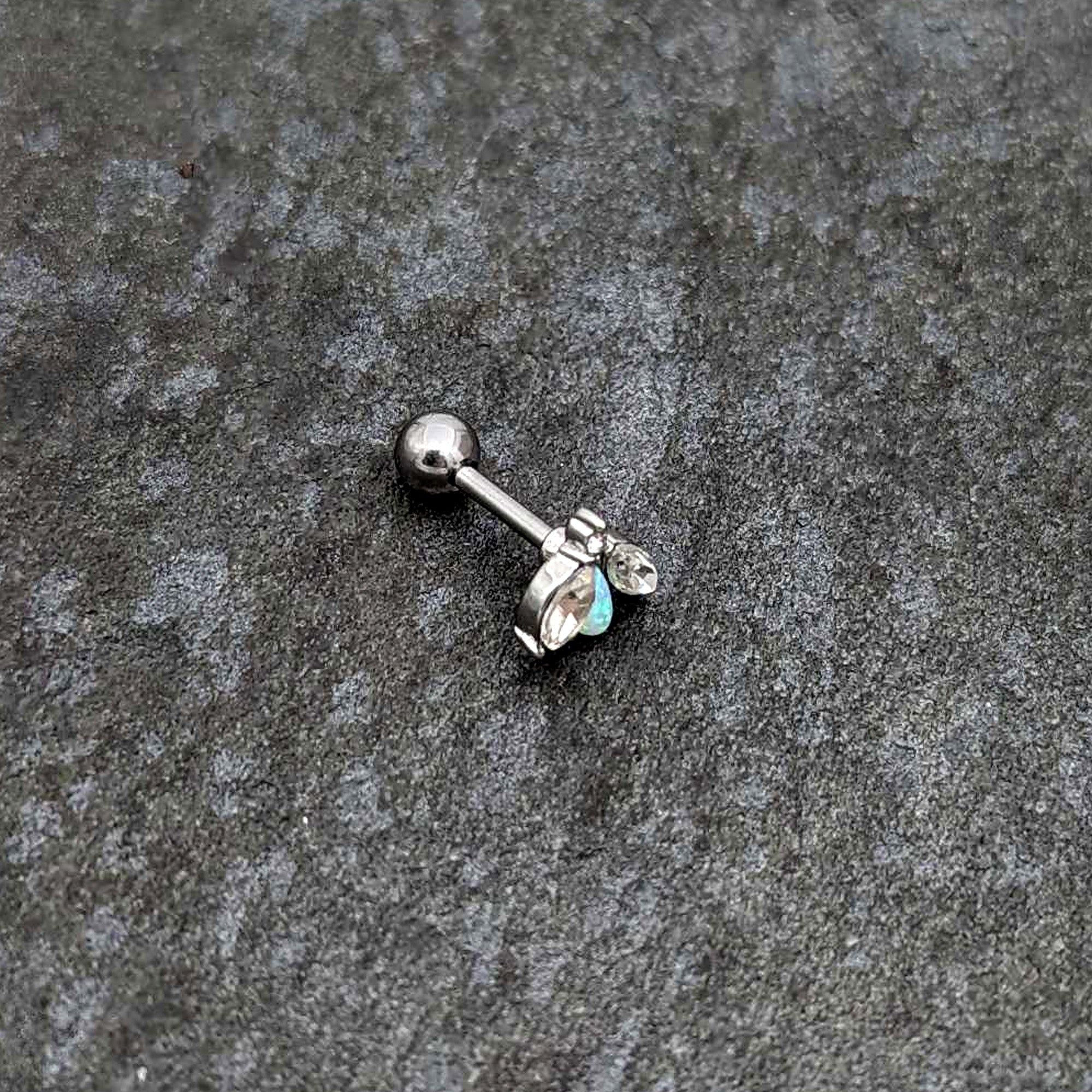 16G 1/4 White Synthetic Opal Flower Cartilage Tragus Earring