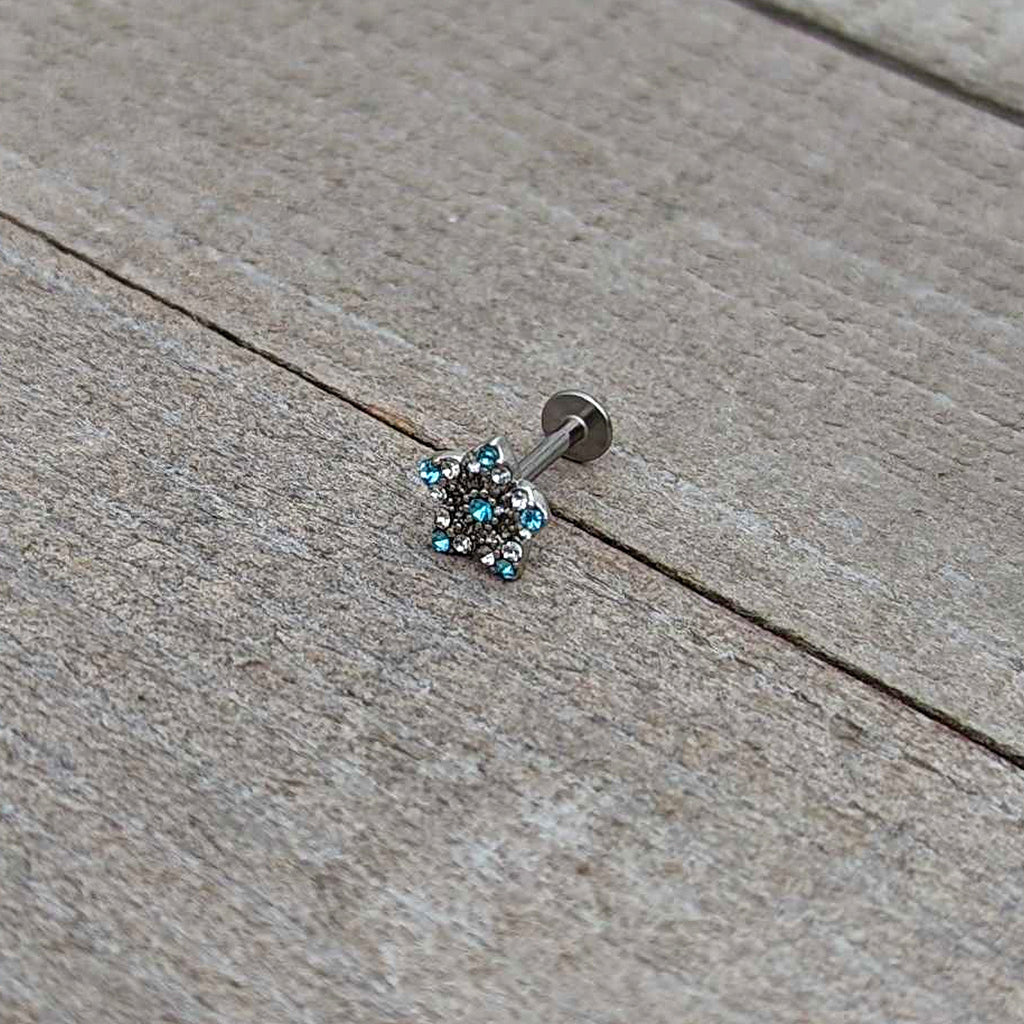 16G 5/16 Clear Blue Gem Opulent Flower Labret Monroe Tragus