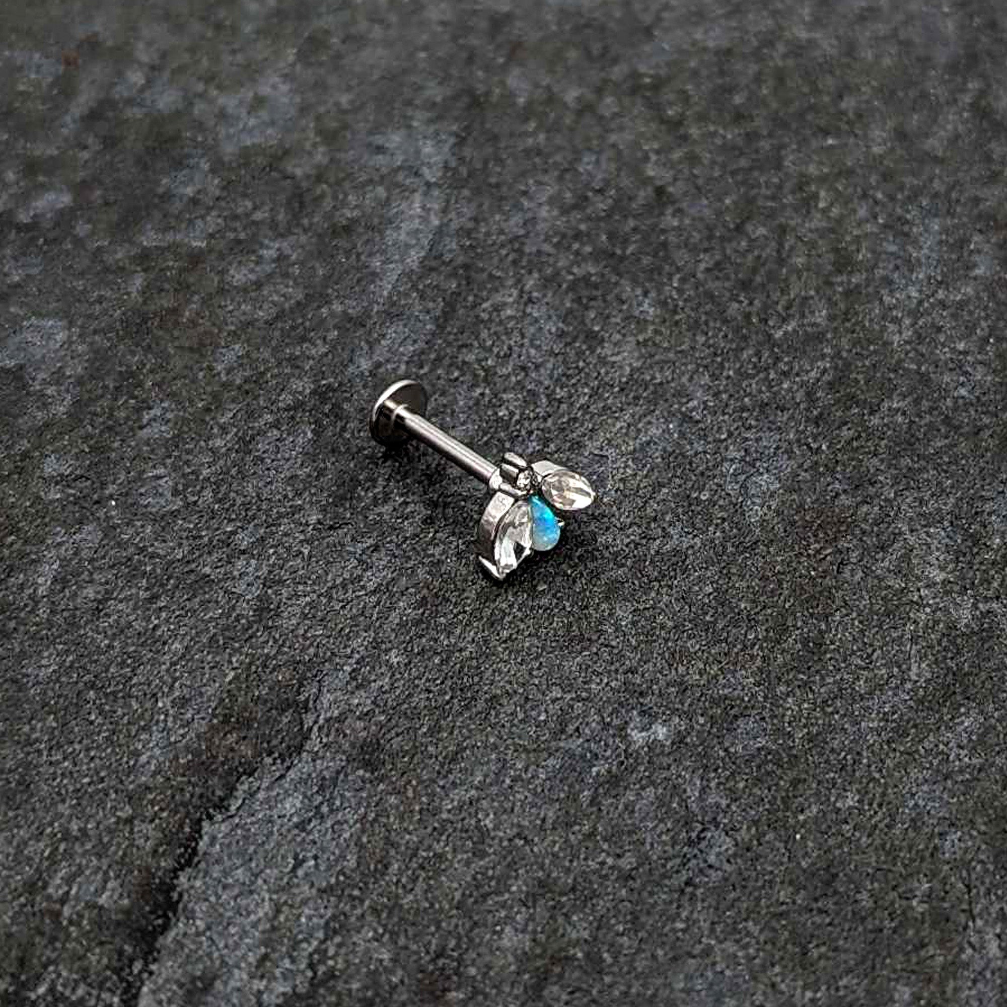 16G 5/16 White Synthetic Opal Flower Labret Monroe Tragus