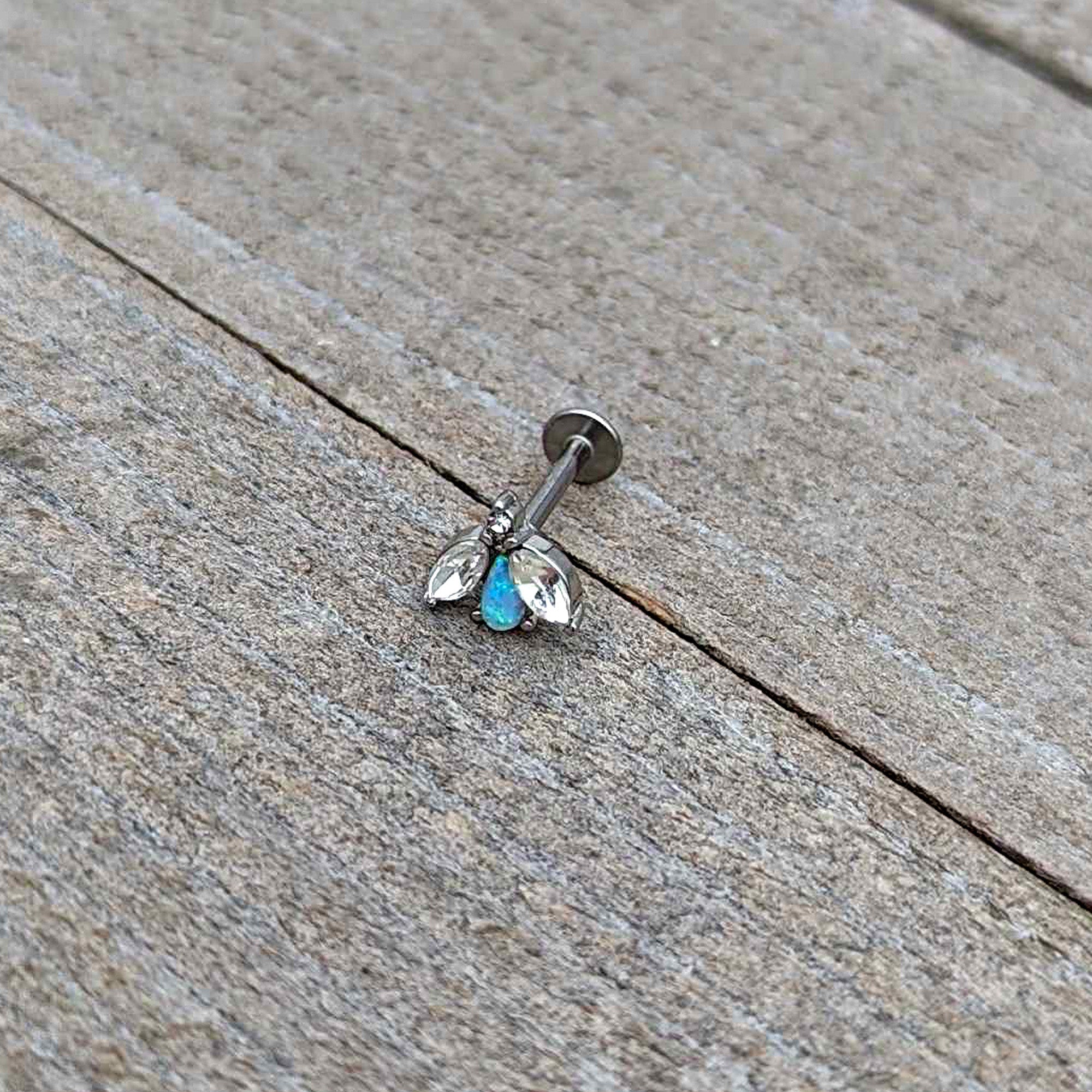 16G 5/16 White Synthetic Opal Flower Labret Monroe Tragus