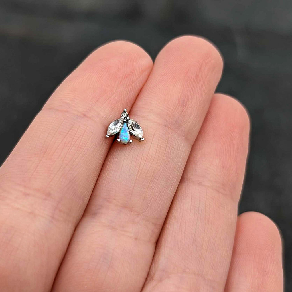 16G 5/16 White Synthetic Opal Flower Labret Monroe Tragus