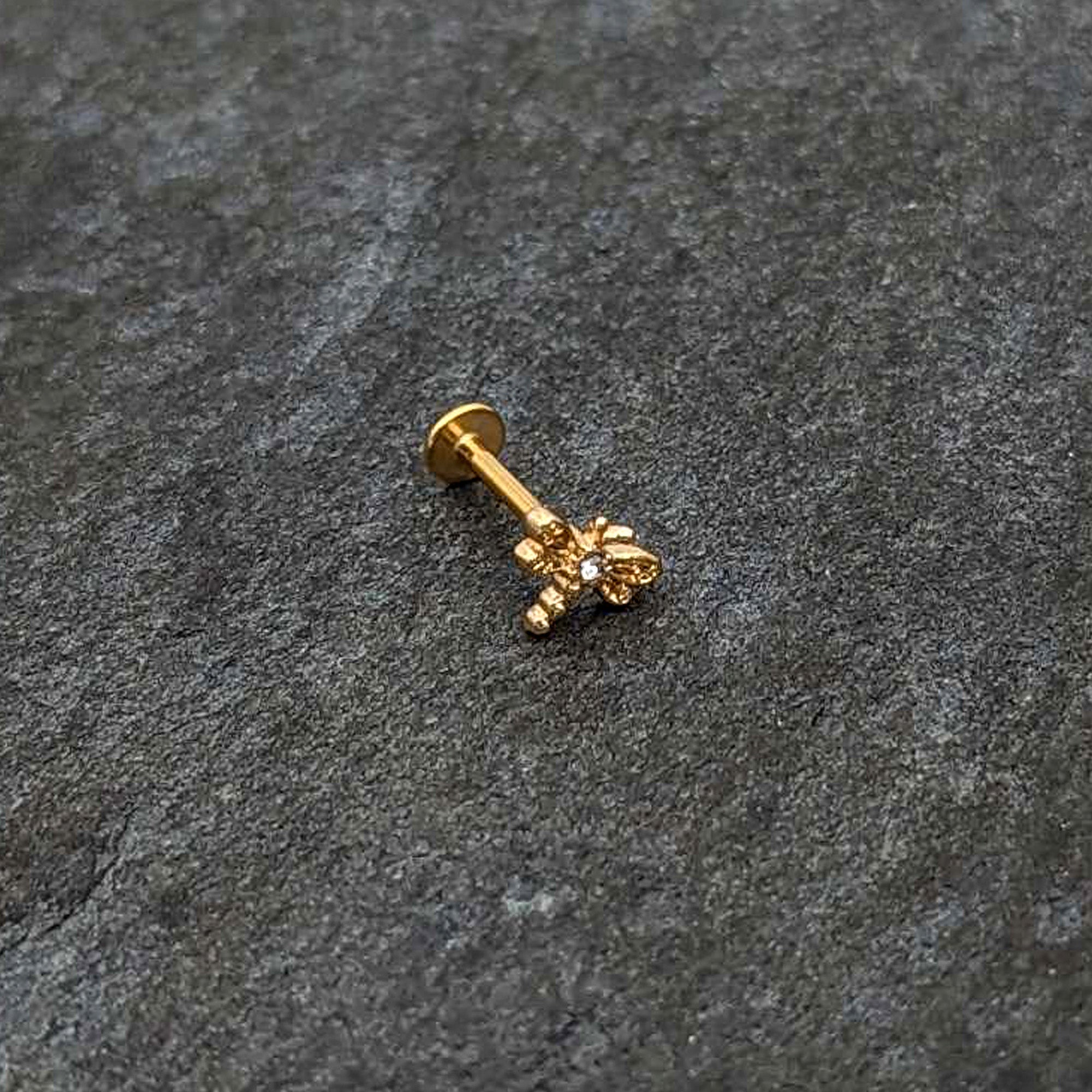 16G 5/16 Clear Gem Gold Hue Flying Dragonfly Labret Monroe Tragus