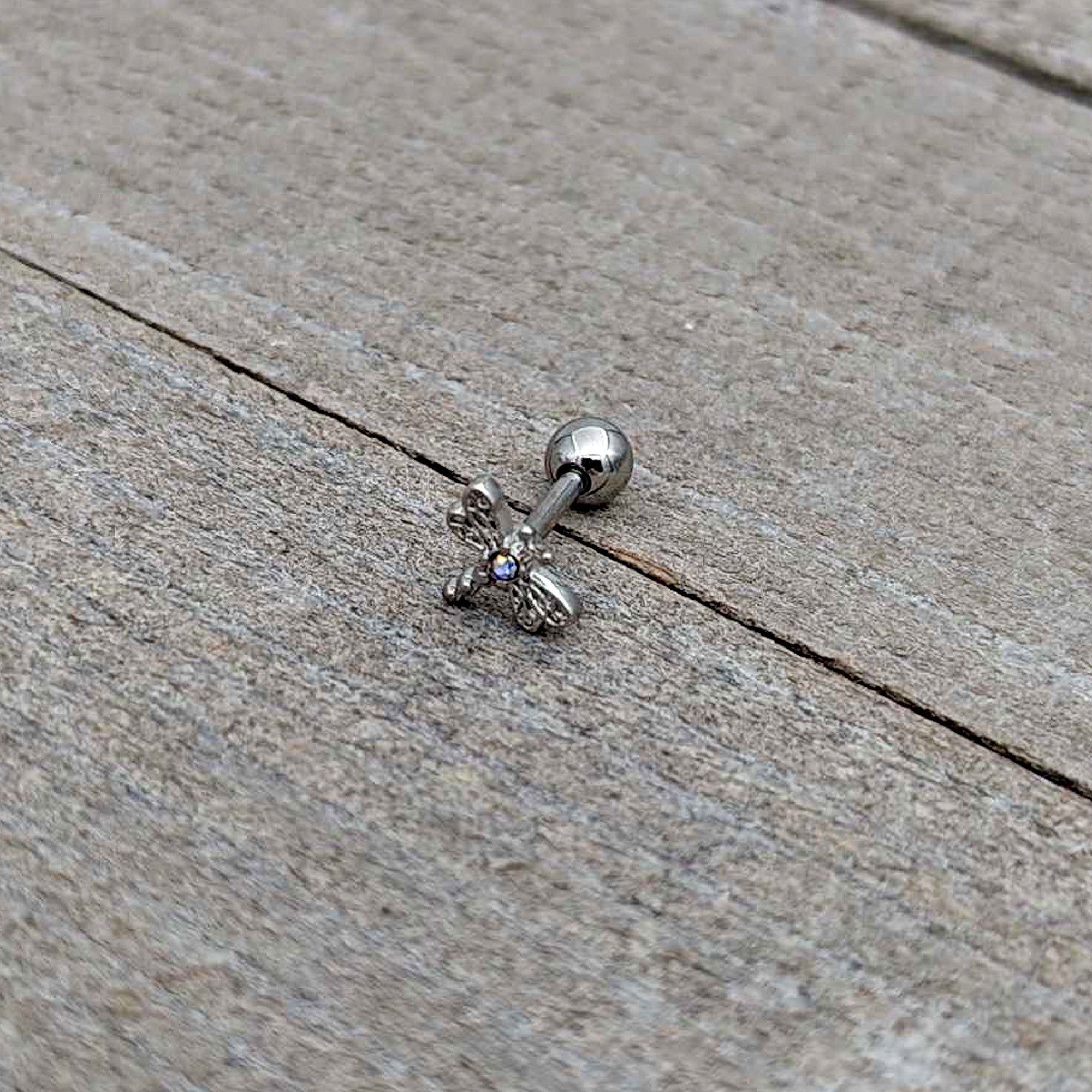 16G 1/4 Aurora Gem Ornate Dragonfly Cartilage Tragus Earring