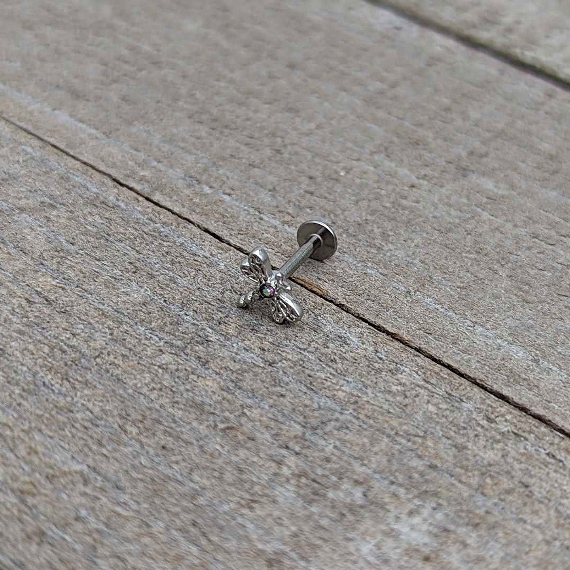 16G 5/16 Aurora Gem Ornate Dragonfly Labret Monroe Tragus