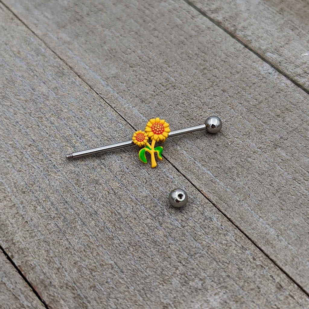 14G Happy Sunflower Duo Industrial Barbell 38mm