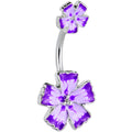 Purple Flower Textured Center Double Mount Belly Ring