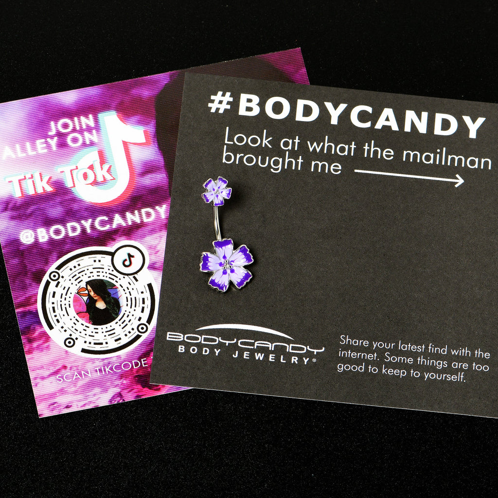 Purple Flower Textured Center Double Mount Belly Ring