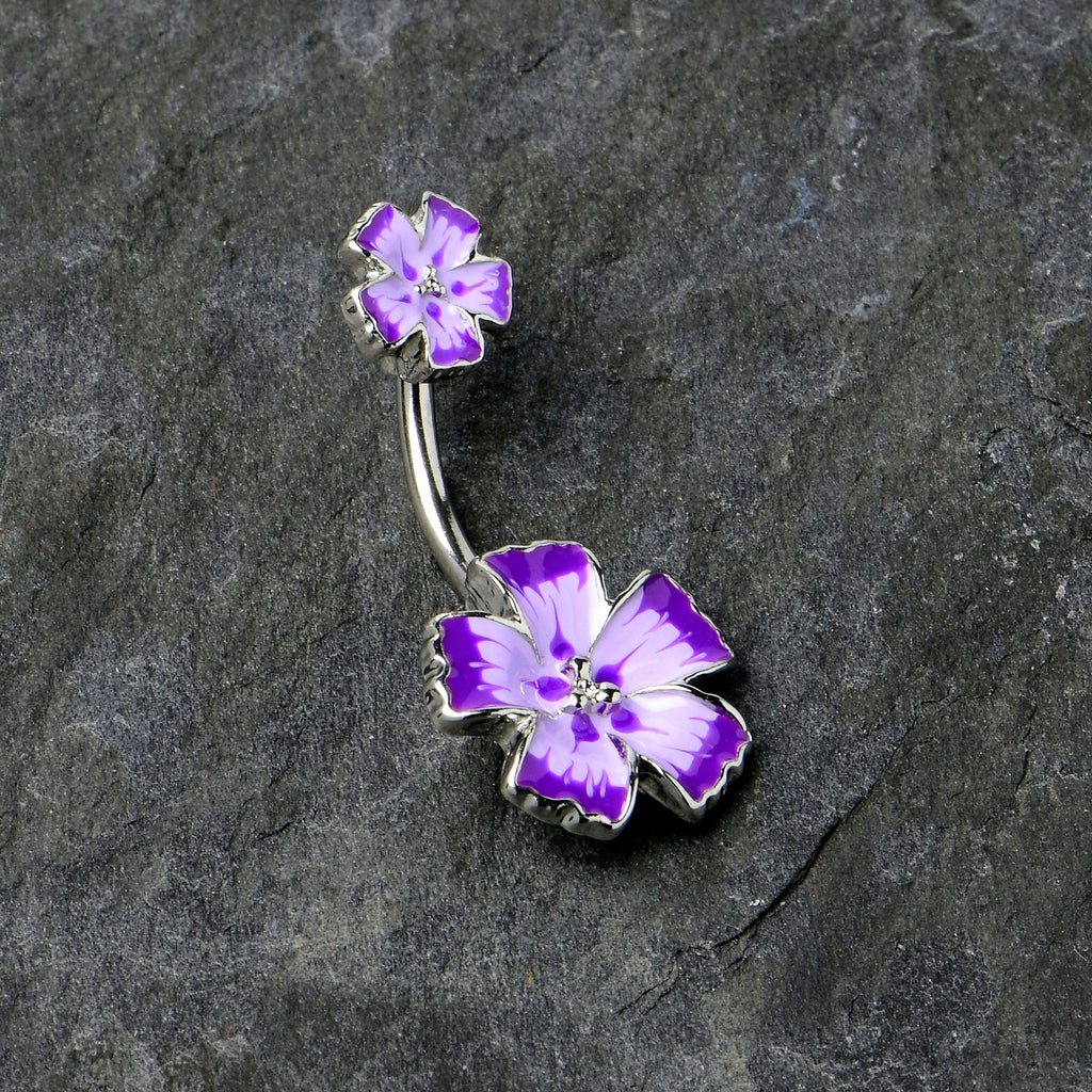 Purple Flower Textured Center Double Mount Belly Ring