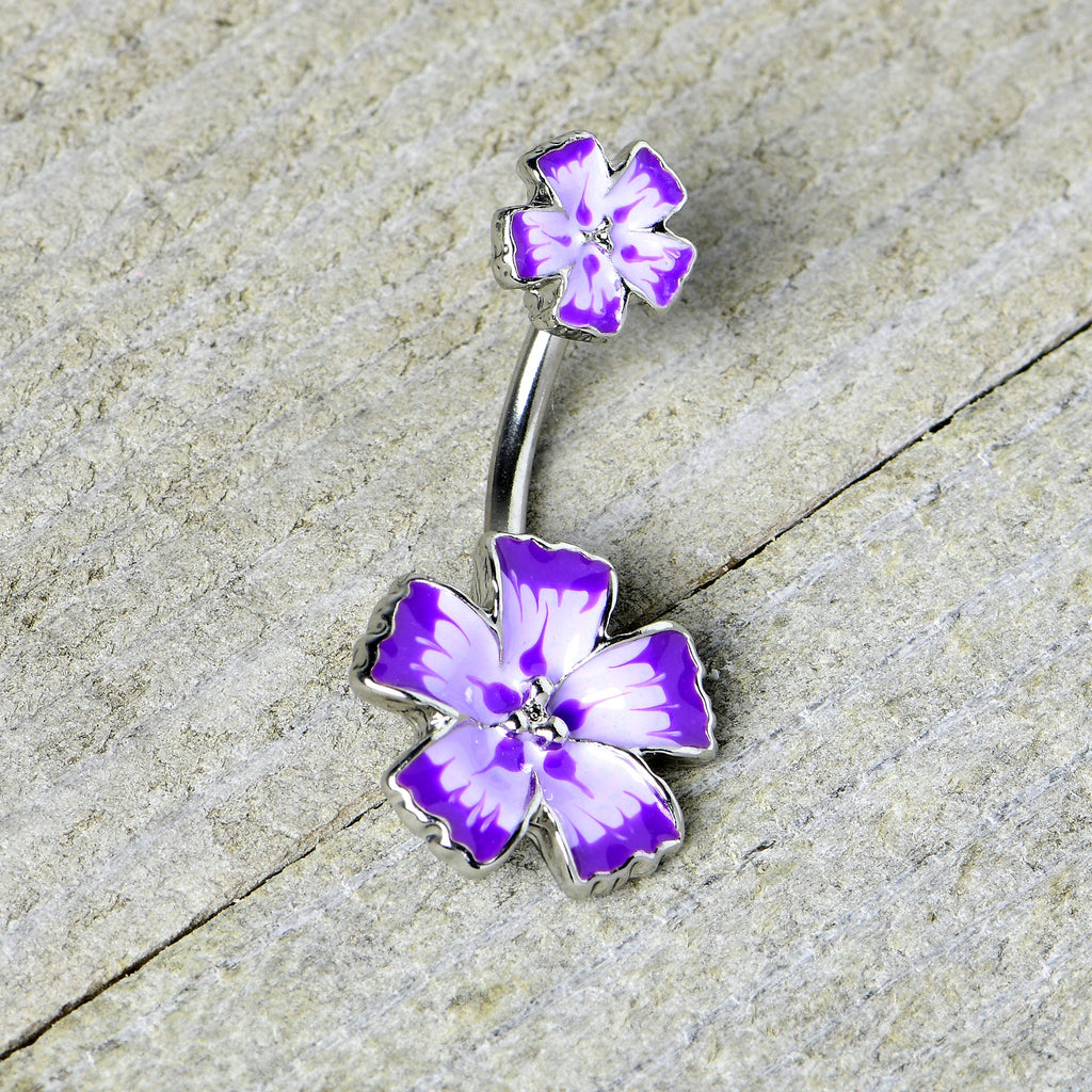 Purple Flower Textured Center Double Mount Belly Ring