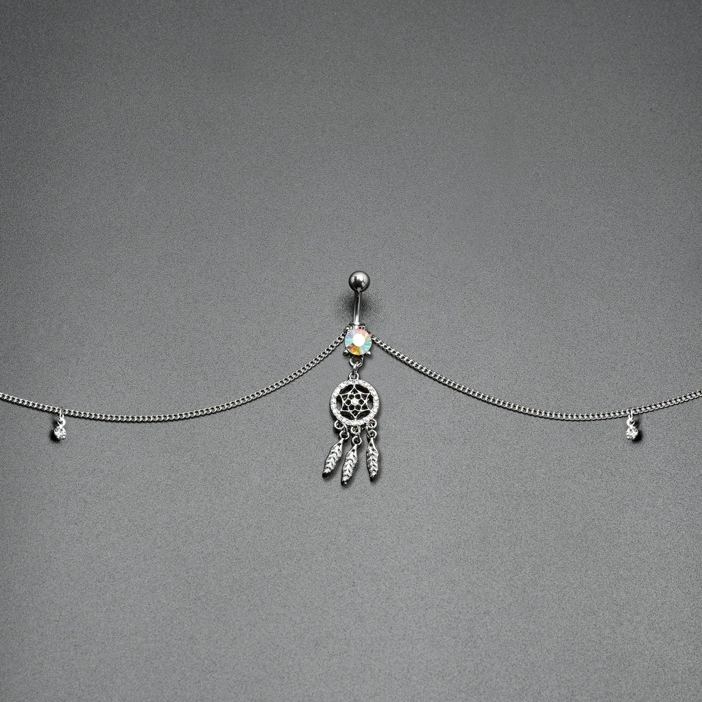 Clear Aurora Gem Southwest Dreamcatcher Dangle Belly Ring Belly Chain