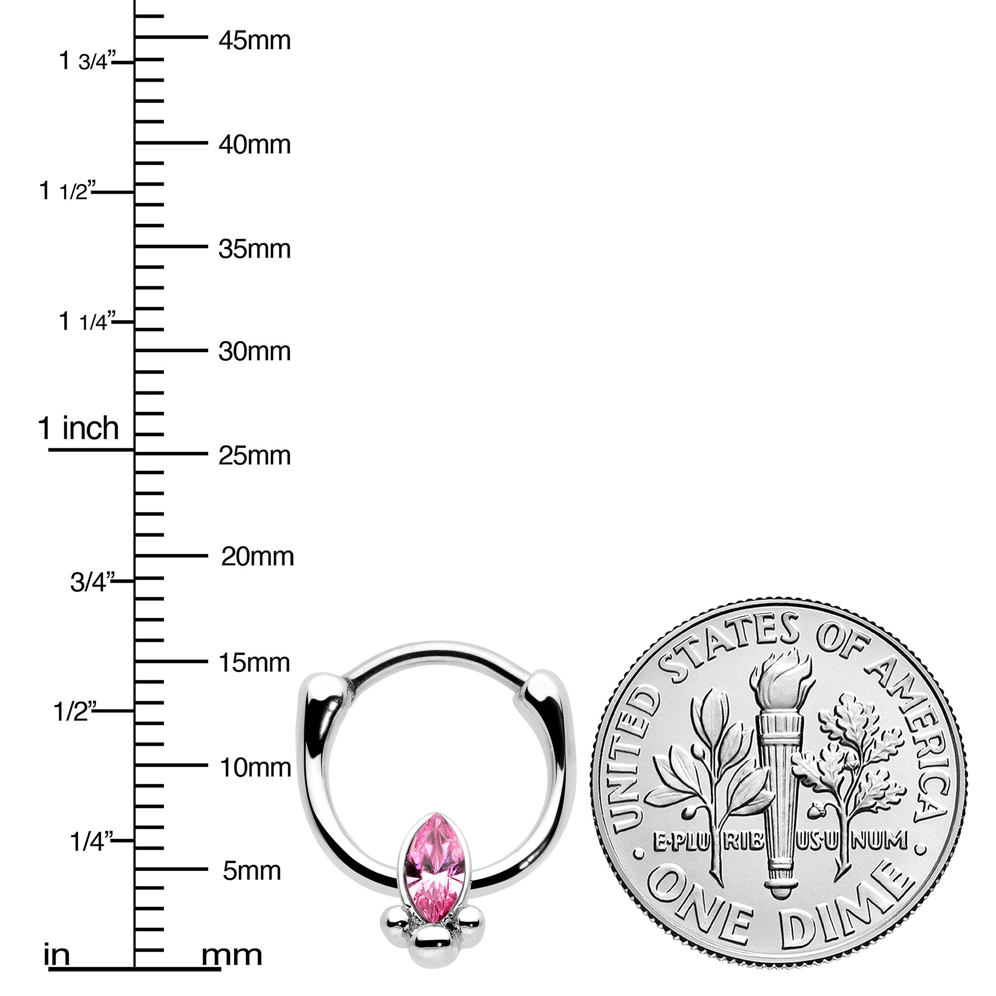 16G 5/16 Pink Gem Deco Oval Cartilage Clicker