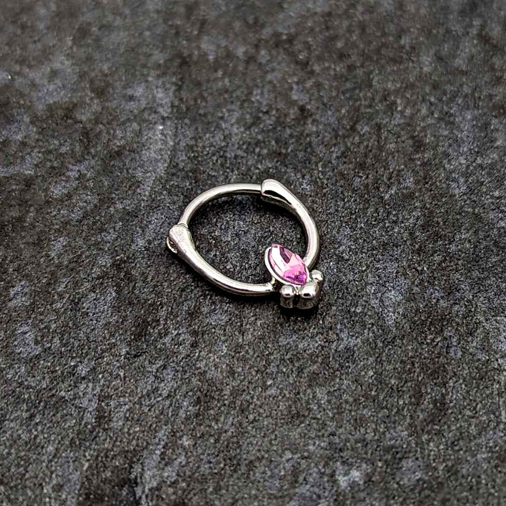 16G 5/16 Pink Gem Deco Oval Cartilage Clicker
