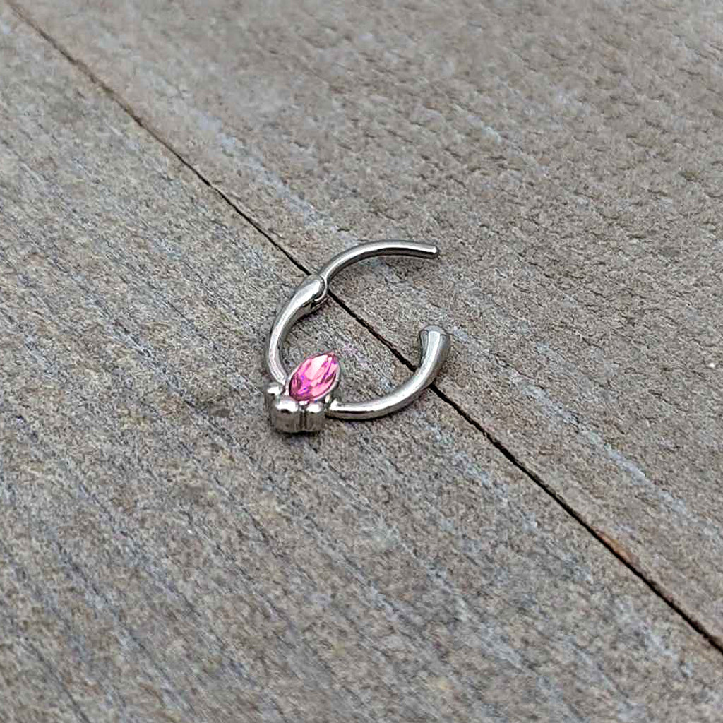 16G 5/16 Pink Gem Deco Oval Cartilage Clicker
