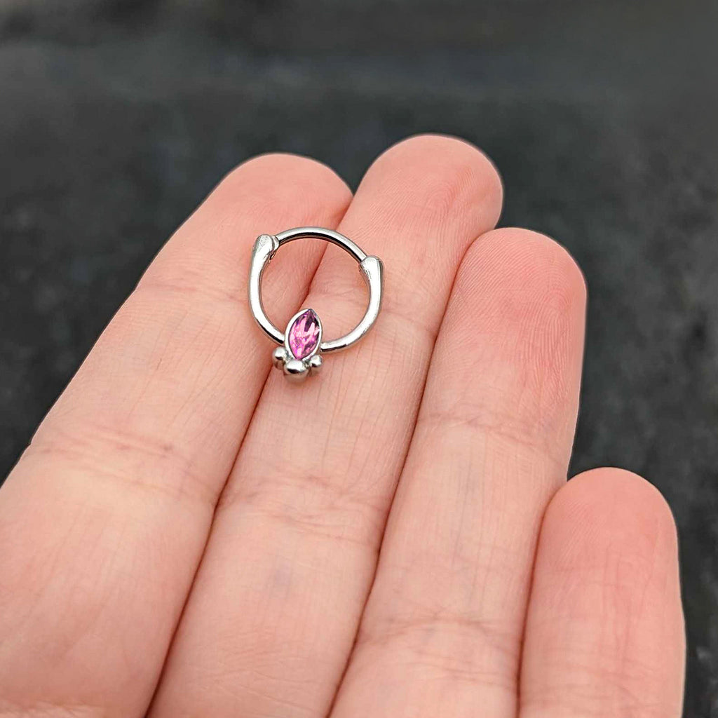 16G 5/16 Pink Gem Deco Oval Cartilage Clicker