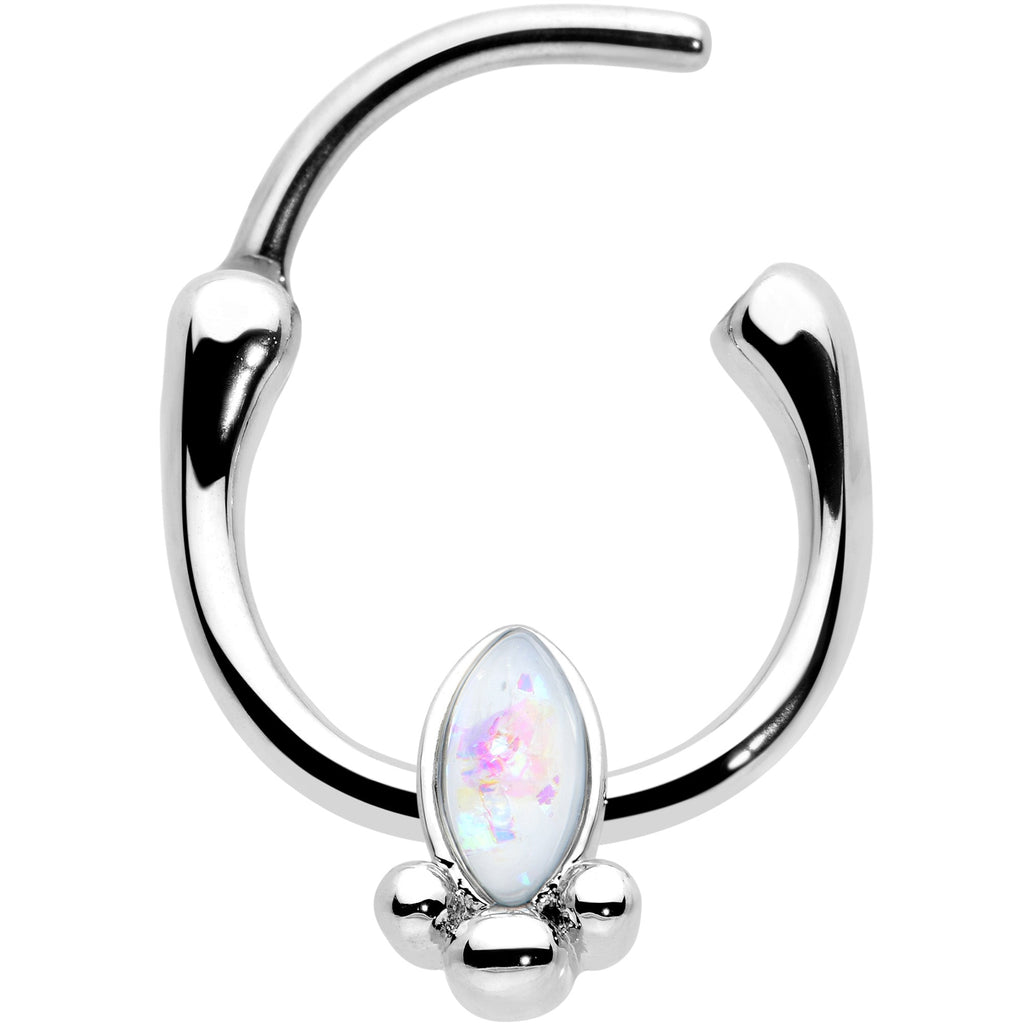 16G 5/16 White Faux Opal Deco Oval Cartilage Clicker