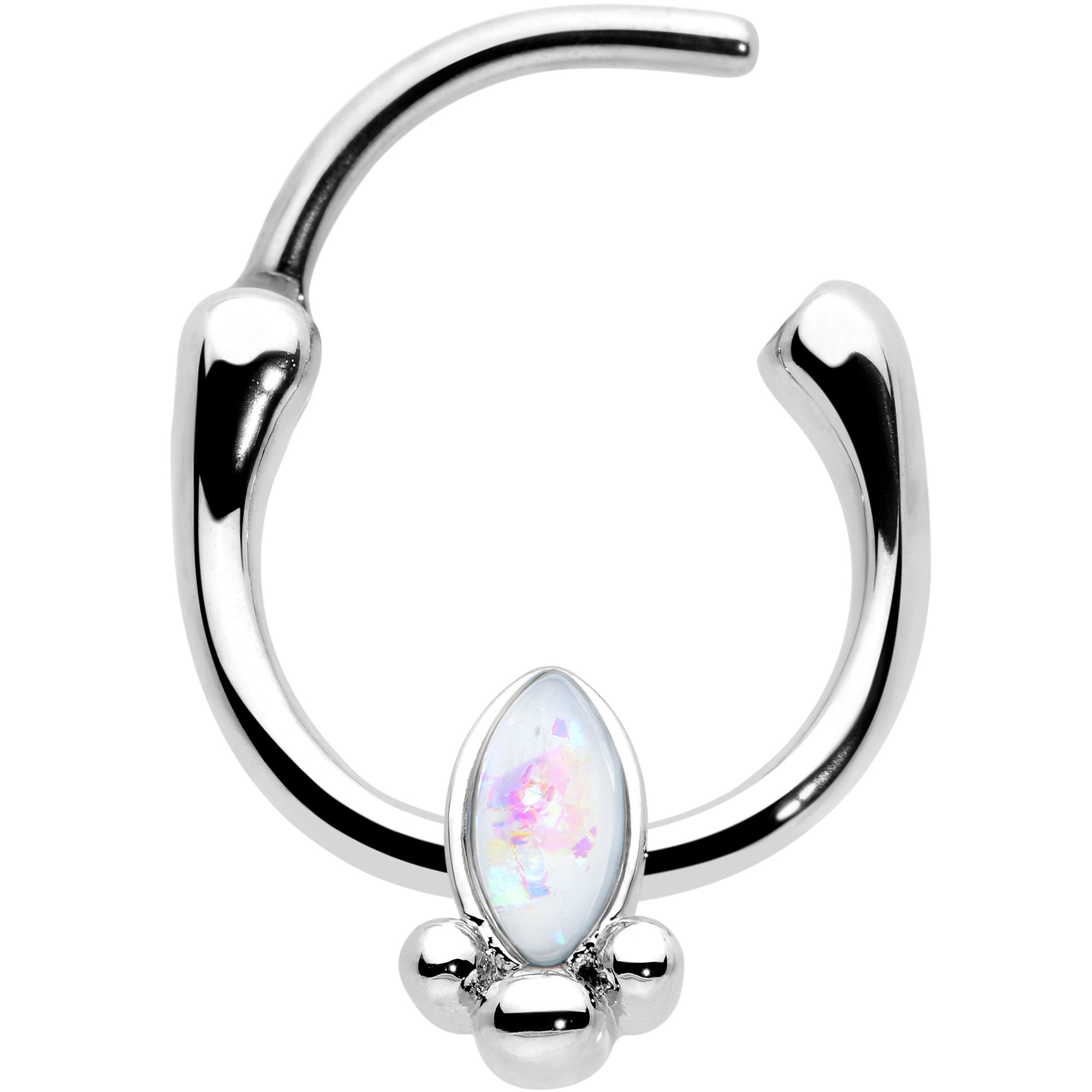 16G 5/16 White Faux Opal Deco Oval Cartilage Clicker