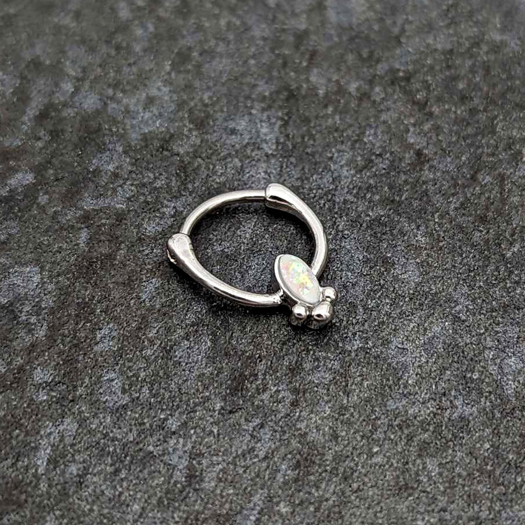 16G 5/16 White Faux Opal Deco Oval Cartilage Clicker