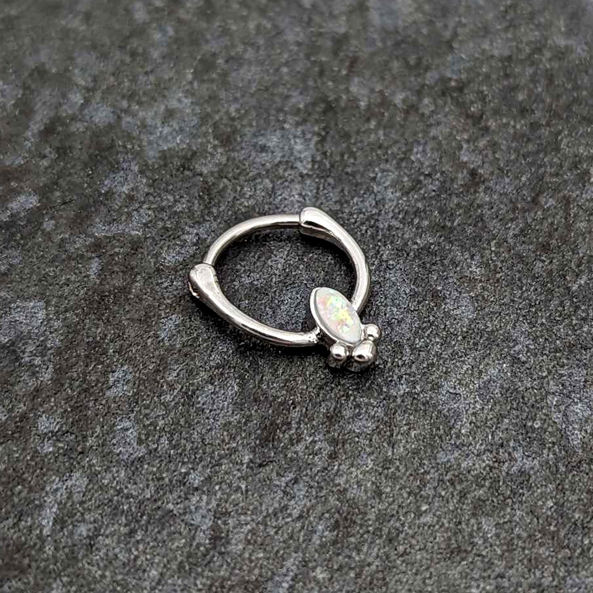 16G 5/16 White Faux Opal Deco Oval Cartilage Clicker