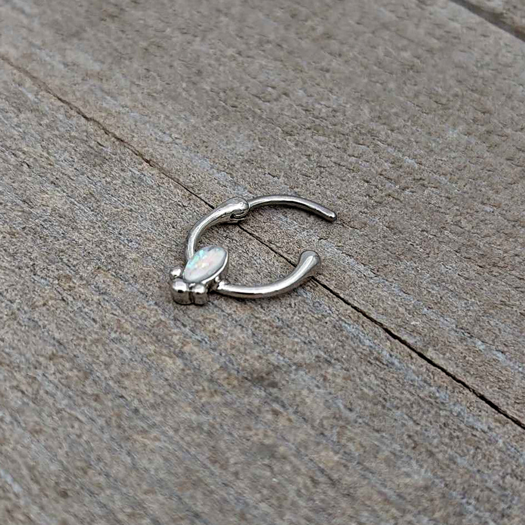 16G 5/16 White Faux Opal Deco Oval Cartilage Clicker